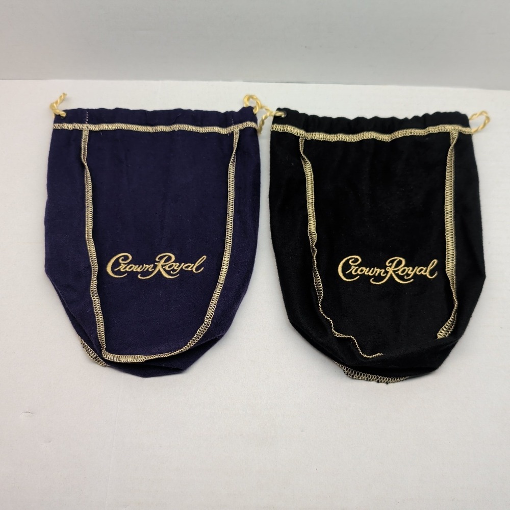 Lot of 2 Crown Royal Drawstring Collector Bag Black Purple Canadian Whiskey